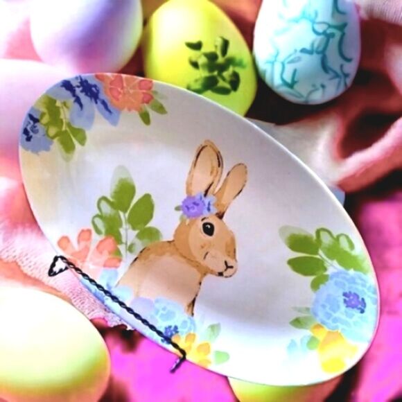 EASTER BUNNY" SERVING TRAY & TWO PLATES SET HOME "GARDEN NEW! 14"x8.5" - Picture 3 of 11